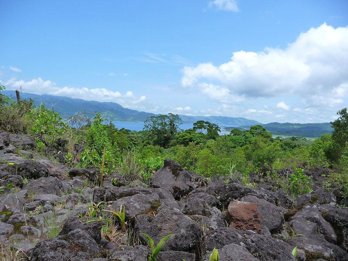 Trail across the Arenal lava fields