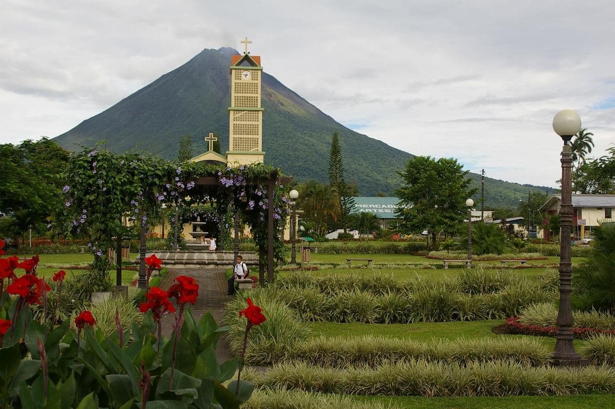 La Fortuna with the Arenal cone behind it
